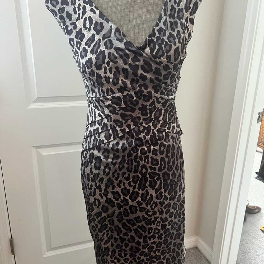 Cache Black and Gray Animal Print Midi Dress